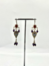 Imperial Soviet Enamel Sterling Silver 925 Cloisonne Earrings With Stone... - $342.00