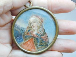 Exquisite Italian Miniature Madonna Portrait Painting On Celluloid Framed - £197.54 GBP