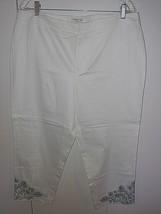 Coldwater Creek Ladies White Stretch Cropped PANTS-16P-NWOT-BLK EMBROIDERE-NICED - £11.00 GBP