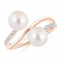 ANGARA Freshwater Pearl Two Stone Bypass Engagement Ring for Women in 14K Gold - £682.60 GBP