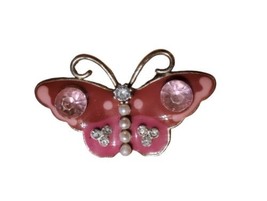 Pink Enamel Butterfly Charm, Silver Tone - £7.76 GBP