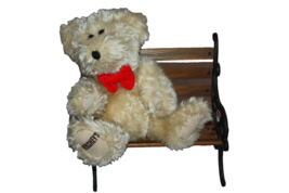 FUZZY TAN HERSHEY&#39;S PLUSH BEAR - 9&quot; TALL SITTING DOWN - RED BOW TIE - £3.91 GBP