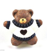 Ceramic Teddy Bear Trinket Treasure Box with Love Heart on Shirt Contain... - $4.95