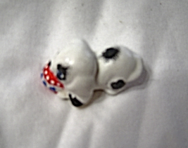  Miniature Ceramic White Puppy Black Spots with Ball Figure - £11.98 GBP