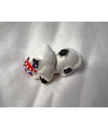  Miniature Ceramic White Puppy Black Spots with Ball Figure - £11.84 GBP