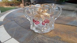 Northwood Glass Cherry &amp; Cable Open Sugar Bowl or Spooner EAPG Gold - $28.71