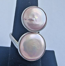 925 Sterling Silver Two Round Pink Abalone Ring Size 7.5 - £31.39 GBP