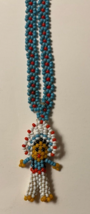 Vintage Native American Turquoise Beaded Necklace with Indian Chief Pendant 14&quot; - £12.57 GBP