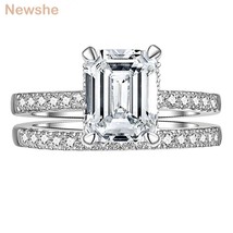 3.4 Ct Emerald Cut Simulated Diamond Engagement Rings AAAAA CZ Genuine 925 Sterl - £55.35 GBP