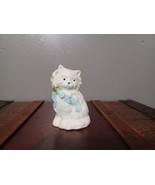 Vintage White Cat Figurine Light Blue Bow Beautiful! Ceramic Porcelain - $9.74