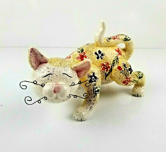 Cat Figurine Wire Whiskers Dennis East International 2003 Cream Floral 53031 - £10.38 GBP