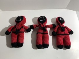 3 Squid Games Red Soldiers Knitted Hand Made Crochet 10.25 inch - £26.13 GBP