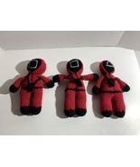 3 Squid Games Red Soldiers Knitted Hand Made Crochet 10.25 inch - £25.78 GBP