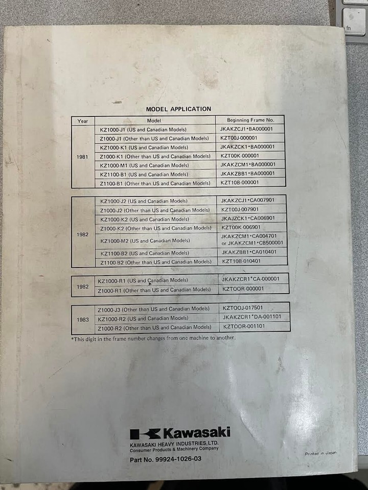 1981 1982 1983 Kawasaki KZ1000 KZ1100 Service Repair Shop Manual 99924-1026-03 Item image 3