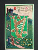 St Patricks Day Castle Gold Embossed Samson Brothers Antique Gel Postcard c1910s - $7.99