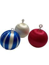 Christmas Ornament Satin Lot 3 Red White Blue Stripe 2.25&quot; Xmas Vintage - $8.91