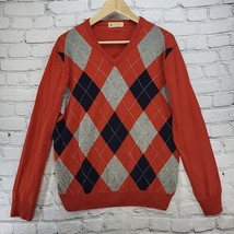 J Crew Mens V Neck Sweater Long Sleeve Argyle Red Blue Gray Small 8% Cas... - $24.74