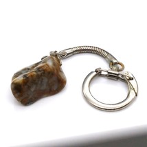 Vintage Polished Stone Keychain, Brown Tumbled Natural Rock with Silver Tone - £25.11 GBP