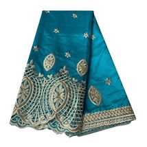 YQOINFKS New Silk George Lace Fabric African Sequin Fabric Wedding Dress Teal 5Y - £81.93 GBP