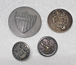 4 Antique Round Metal Buttons Silver &amp; Gold Sheilds Eagle Armor Badge - $12.38