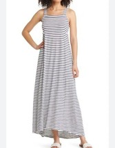 Caslon Women&#39;s Blue/White Striped Smocked Back Ruffle Trim Maxi Knit Dress L NWT - £21.78 GBP