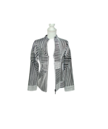 T&amp;W Designs Zip Up Jacket Blazer Blouse Black White Art Deco Mesh Stripe... - £18.15 GBP