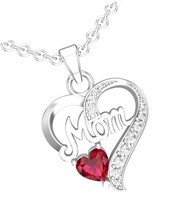 Silver Smile Sterling Silver Mom Ruby Necklace With 18 inch - £87.15 GBP