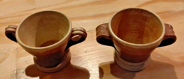 Vintage Hand Thrown Stoneware Mini 2.5&quot; Mugs Double Handles Set of 2 Brown - £19.60 GBP