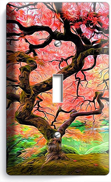 VIBRANT RED MAPLE JAPANESE TREE SINGLE LIGHT SWITCH WALL PLATE COVER HOME DECOR
