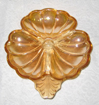 Vintage Jeanette Amber Glass Clover Doric Pattern Candy Relish Dish Irri... - $9.49