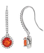 14K White Gold Mexican Fire Opal and Diamond Halo Earrings