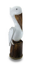 Scratch &amp; Dent Hand Carved Painted Wooden Pelican On Piling Statue Coastal - $29.69