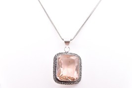 Handmade Rhodium Polished Morganite Cushion Shape Women Pendant Necklace Gift - £20.29 GBP+