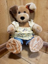 Build A Bear Brown Sitting Puppy Dog 13&quot; Plush In Tank Top Denim Shorts &amp; Sandal - £23.25 GBP