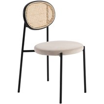 LeisureMod Euston Modern Wicker Dining Chair - Beige Velvet Seat with Po... - $124.46+