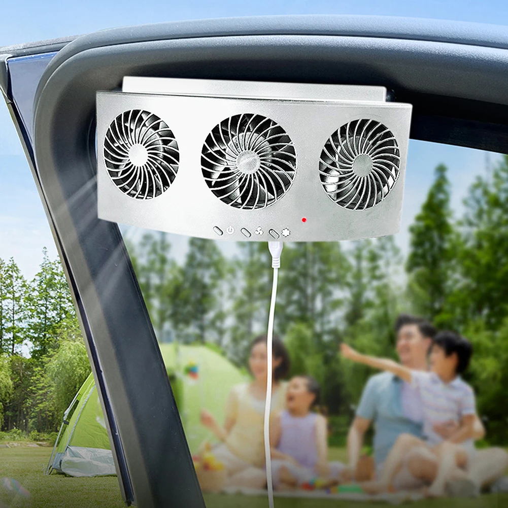 Auto Cooling Fan 3 Heads 2 Speed Suction Interior Cooler Car Exhaust Fan Solar - £19.23 GBP+