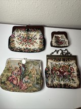Vntg LOT 4 Needlepoint Tapestry Clutch Purses &amp; Wallet Black Rose Garden... - $40.00
