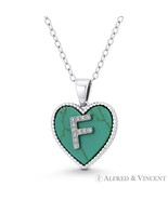 Initial Letter F CZ &amp; Turquoise Heart Charm 925 Sterling Silver Necklace... - $41.57 CAD+