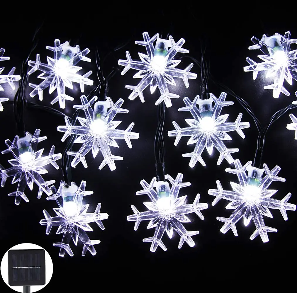 Solar Christmas String Lights 20 Ft 30 LED 8 Modes Solar Snowflake Outdoor Water - £114.51 GBP