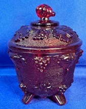 Vintage Jeanette Red Glass Footed Candy Trinket Dish with Lid - $37.39