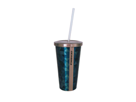 Starbucks Cold Cup 16oz Tumbler Teal Geo Triangle Stainless Steel Lid and Straw  - £13.57 GBP