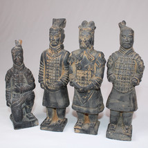 Lot Of 4 Chinese Terracotta Clay Warriors Handmade Figurine Replica Chinese Set - £16.56 GBP