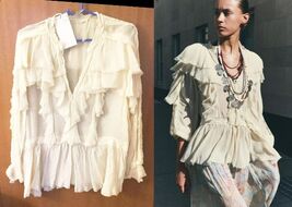 NWT ZARA ZW COLLECTION LACE RUFFLE BLOUSE -M - $79.99