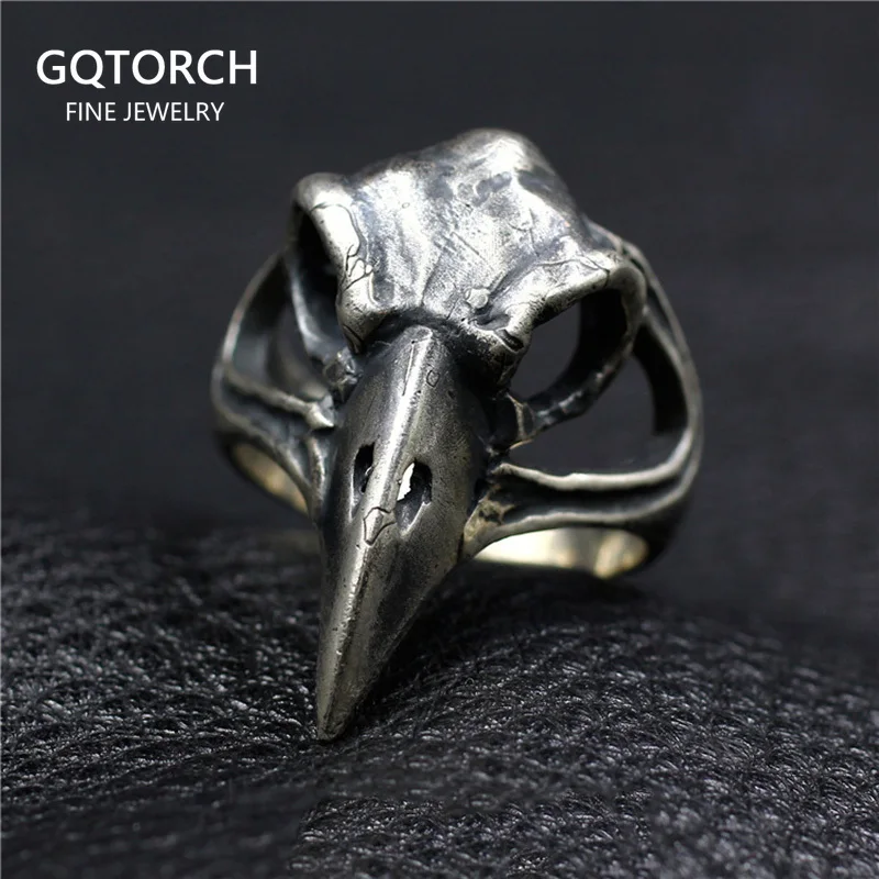 Real Solid 925 Sterling Silver Viking Raven Rings For Men Antique Retro Punk Sty - £59.31 GBP