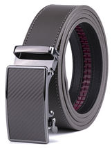 HOT Gray Mens Leather Belt No Holes Ratchet Belt - Automatic Buckle Adju... - £17.94 GBP