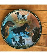 Vintage Artist Signed Various Hunting Dog Breeds Round Metal Shallow Tray – - £7.66 GBP