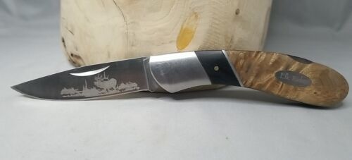 Elk Ridge Small Burlwood Folding Pocket Knife BR-072 Stainless Steel - $16.26