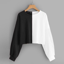 Womens Sweatshirt 2021 Womens Solid Long Sleeve Splice Sweatshirt Short Pullover - £49.45 GBP