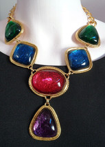 1990s Kenneth Jay Lane for Avon Caprianti Necklace Jewel Colors Cabochon KJL - £119.87 GBP