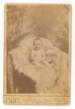 Antique Circa 1880s Cabinet Card Pietz Adorable Laughing Baby on Fur Omaha, NB - £9.54 GBP